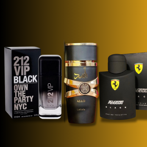 KIT 3 PERFUMES Ferrari Black, 212 Vip Black, Asad Lattafa IMPORTADO LACRADO - 100ml cada